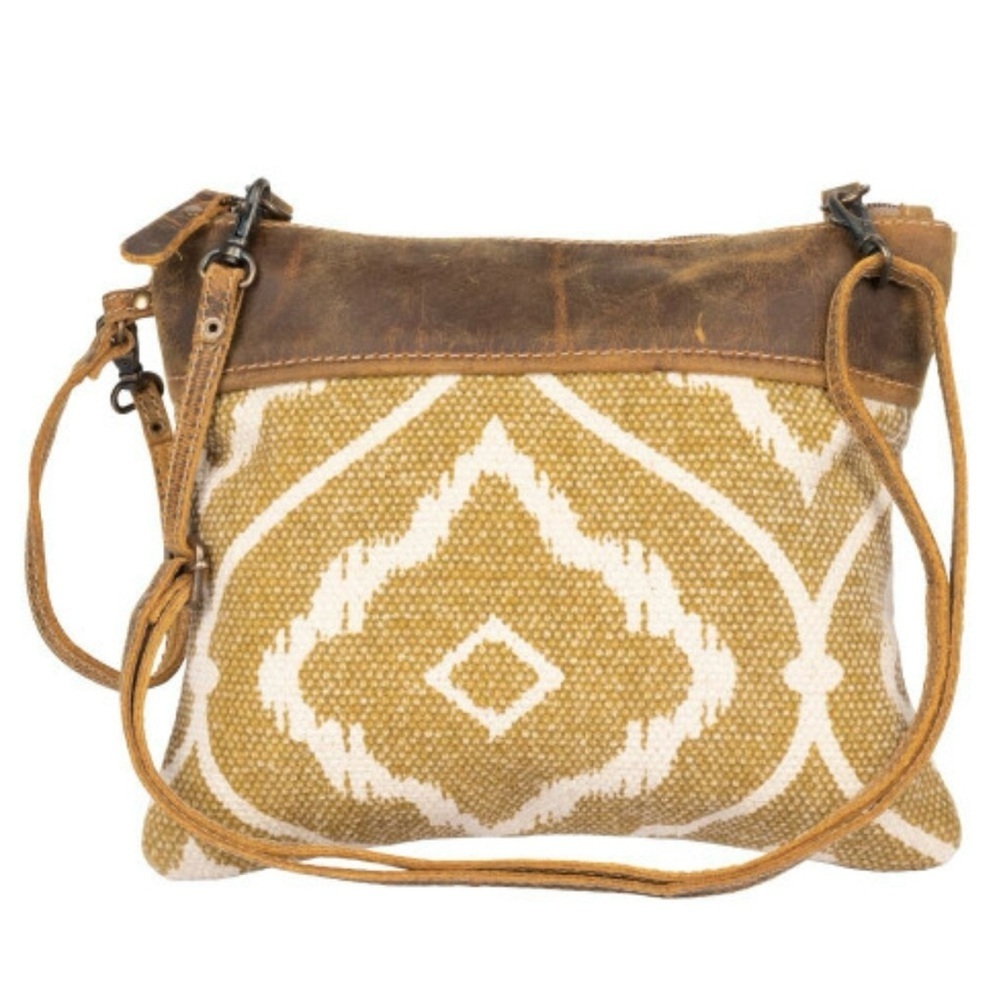 Myra Bag Chocolate Caramel Small Crossbody Bag Purse Handbag Green Canvas Boho
